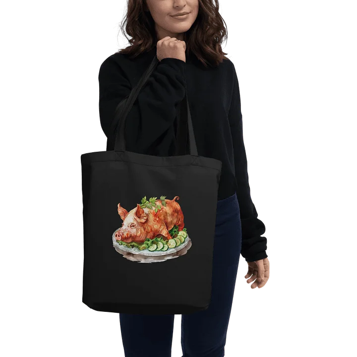 LECHON TOTE: VERSATILE USE, ORGANIC BLACK TOTE BAG, FILIPINO (DOUBLE-SIDED), PORK ROASTED PIG product image (1)