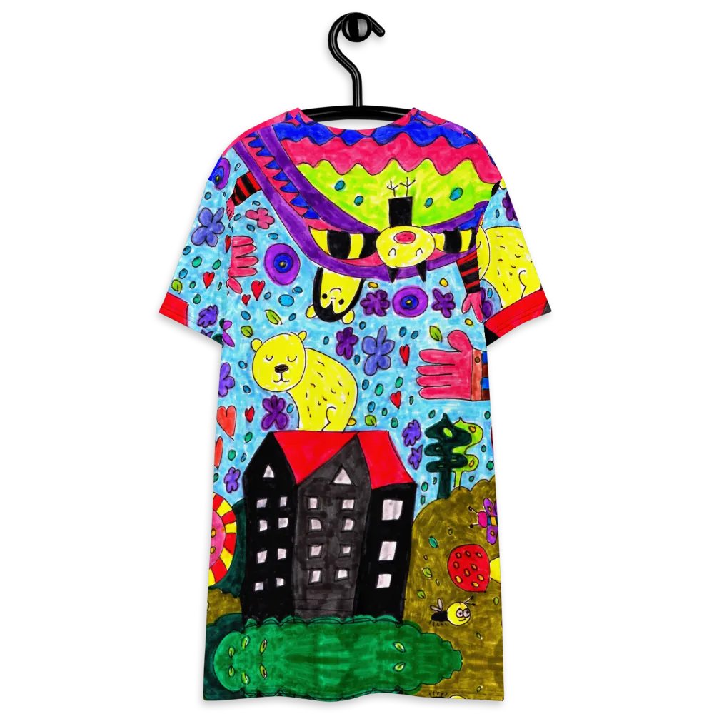 Abstract Vibrant Doodle Characters Ladies T Shirt Dress product image (9)