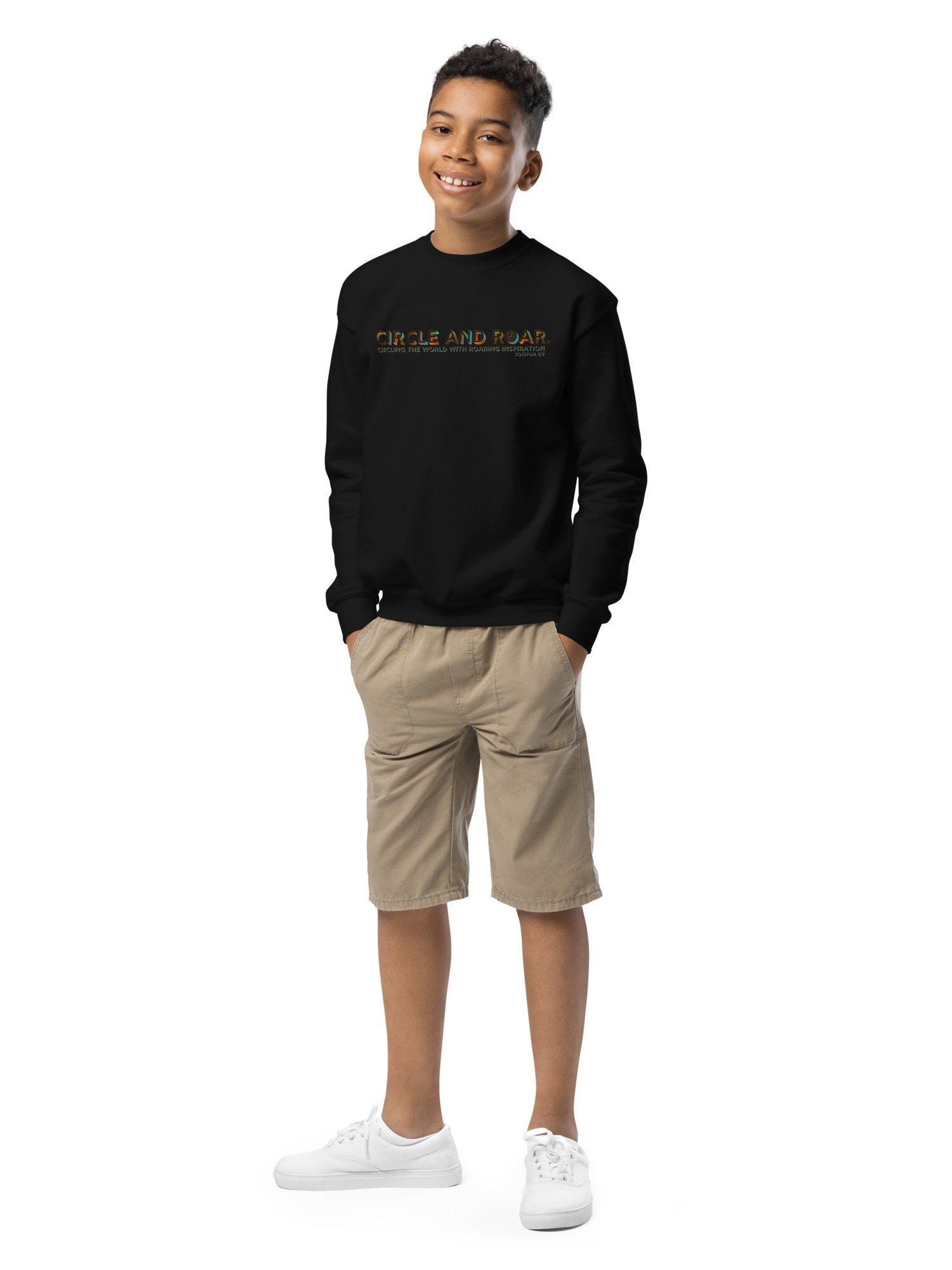 "Circle and Roar" Joshua 1:9. Gradient Text Youth Crew Neck Sweatshirt product image (15)