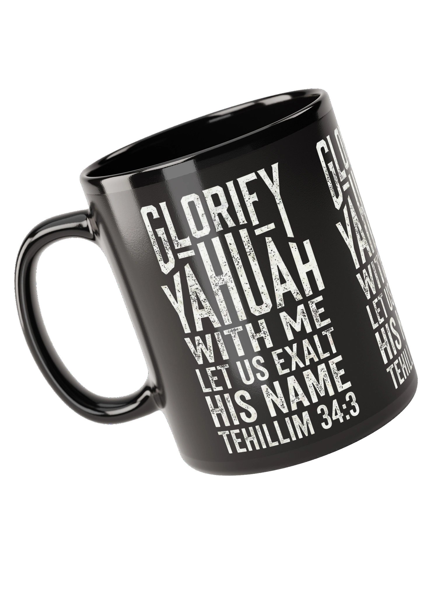 Glorify YAHUAH With Me Black Glossy Mug | Tehillim 34:3 Scripture Cup product image (3)