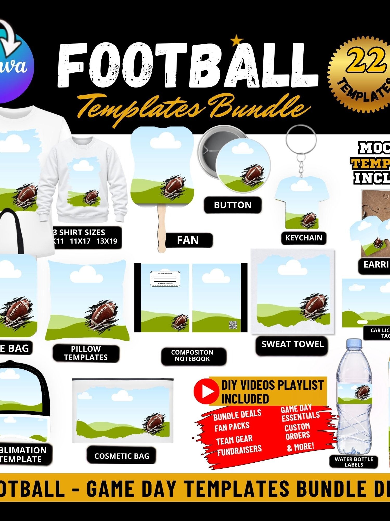 Ultimate Football Templates Bundle Deal - Mock Up and DIY Video Tutorials product image (2)