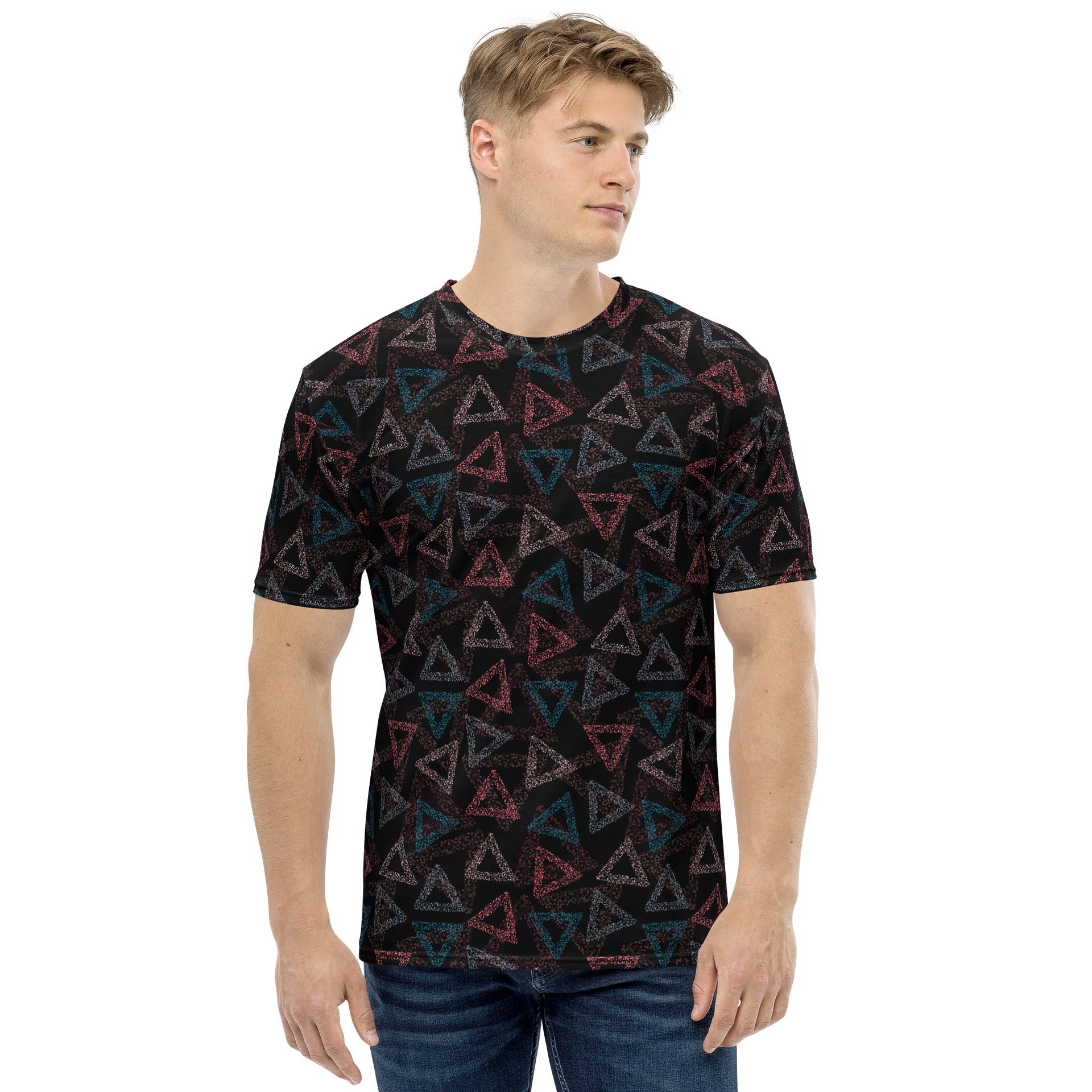 Vibrant Crew Neck T-Shirt with Colorful Rainbow Triangles product image (2)