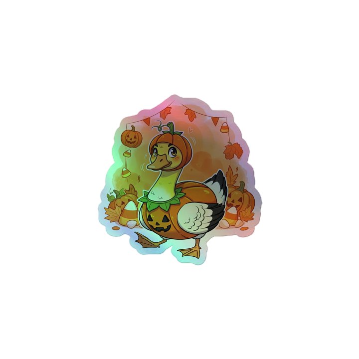 Funny Halloween Goose in Pumpkin Costume Holographic Sticker Sheet product image (1)