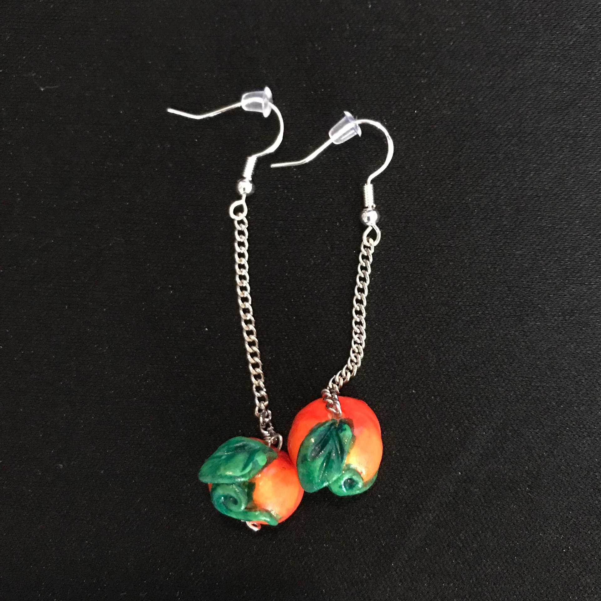 Tiny Clay Pumpkin Chain Drop Earrings product image (2)
