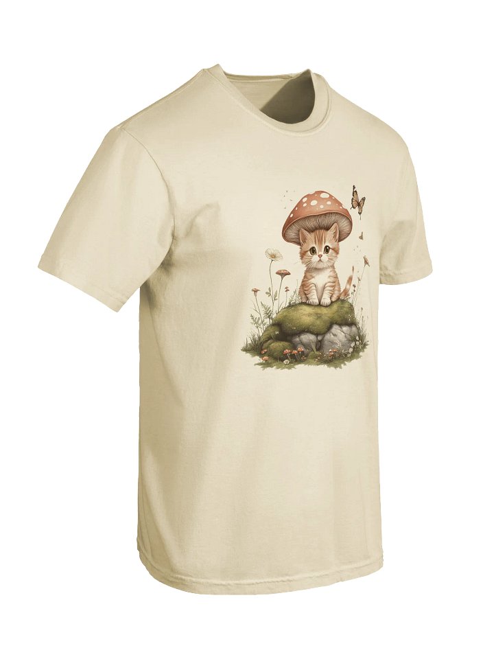 Cottage core Mushroom Cat T-Shirt - Relaxed Fit Heavyweight Unisex Cotton T-Shirt product image (5)