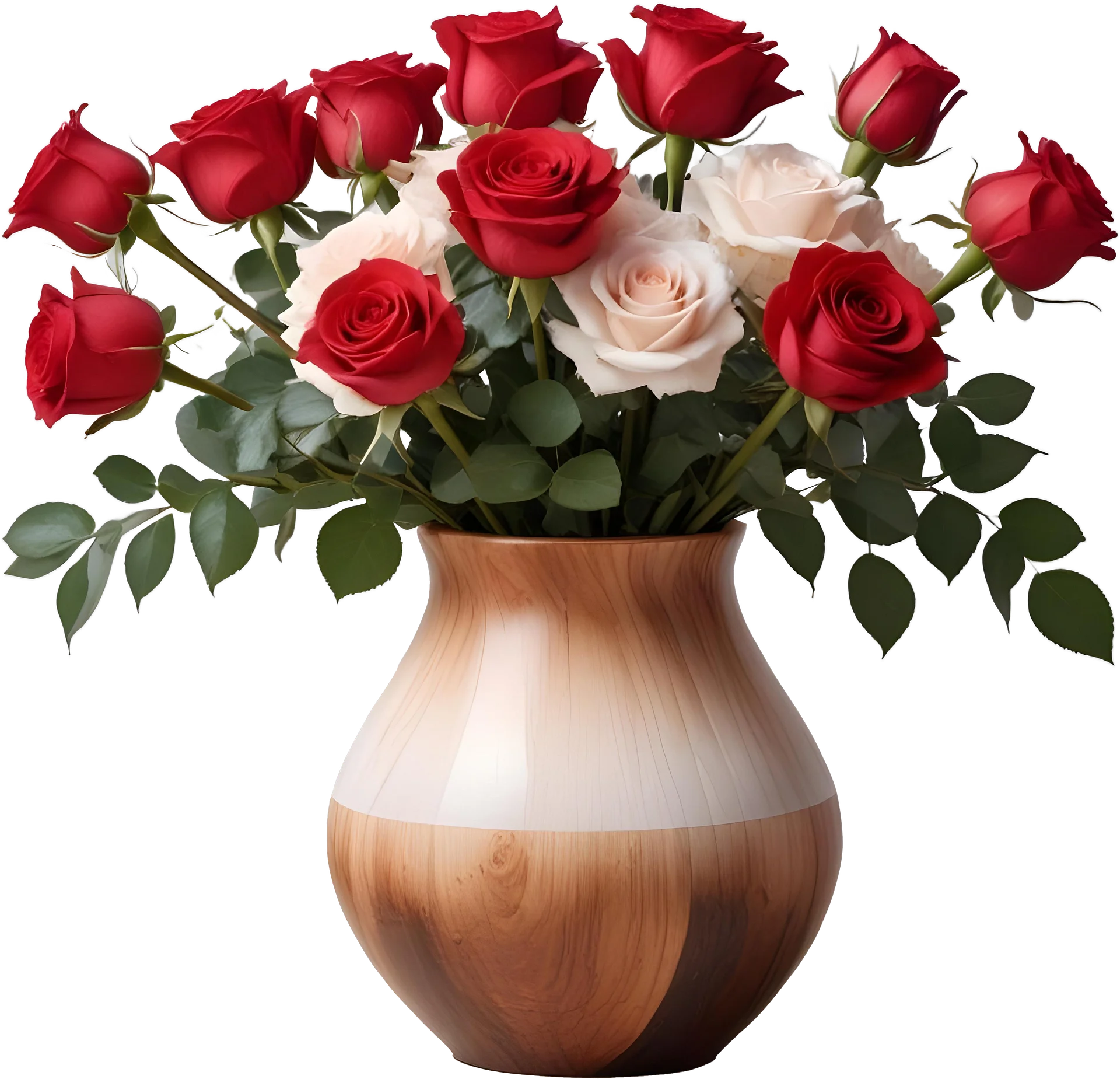 Warm Wood Gradient Vase with Red and Cream Roses PNG product image (1)