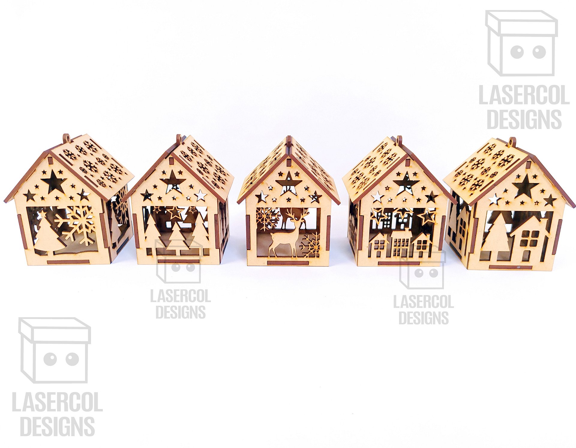 Christmas House Ornaments Set 4 (2 Sizes, 5 Styles) - Laser Cut Files product image (2)