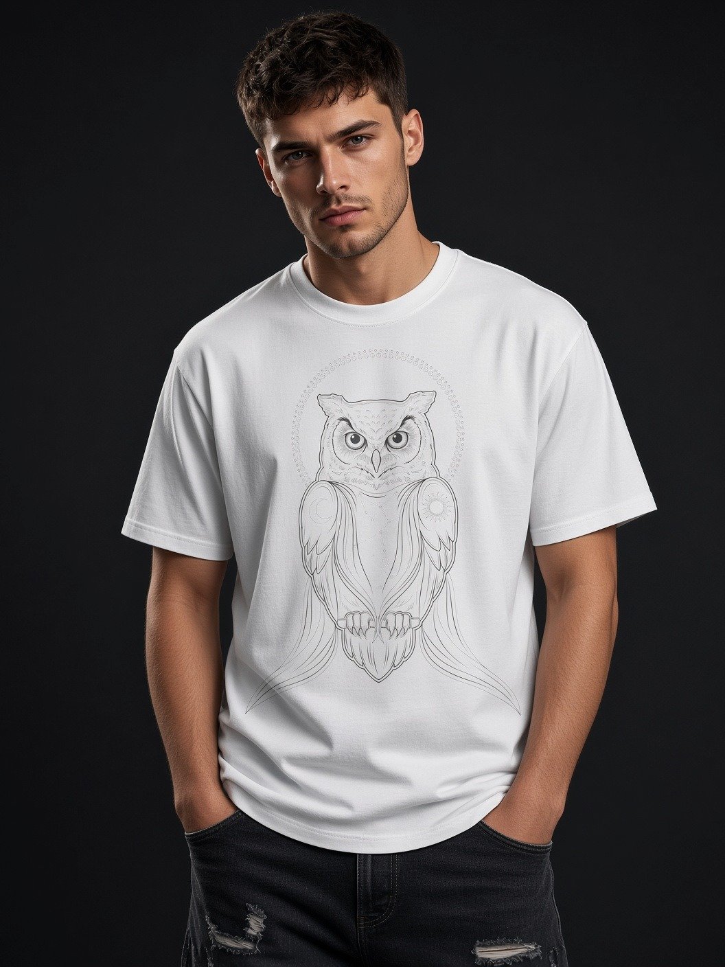 The Nocturnal Seer // Geometric Owl Heavyweight Tee product image (2)