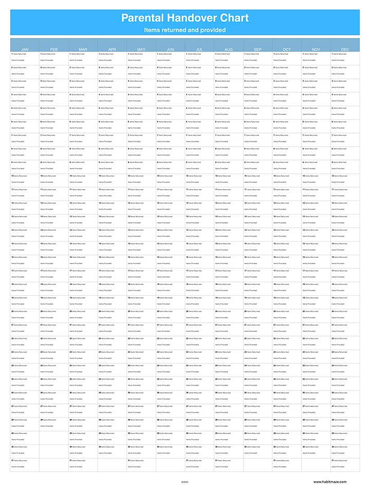 Parental Handover Chart ( 1 Year ) product image (1)