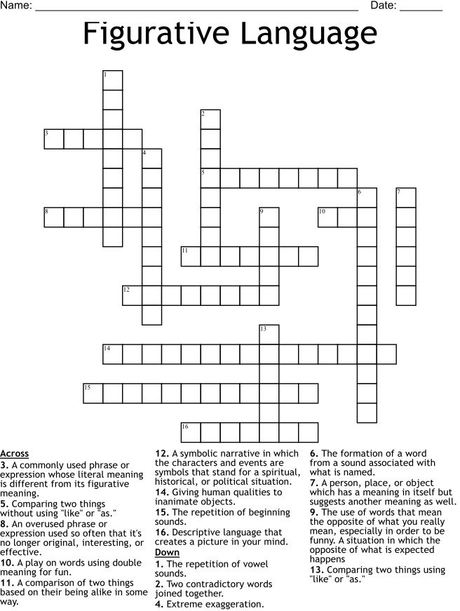 Figurative Language Crossword Puzzle with Answer Key product image (2)