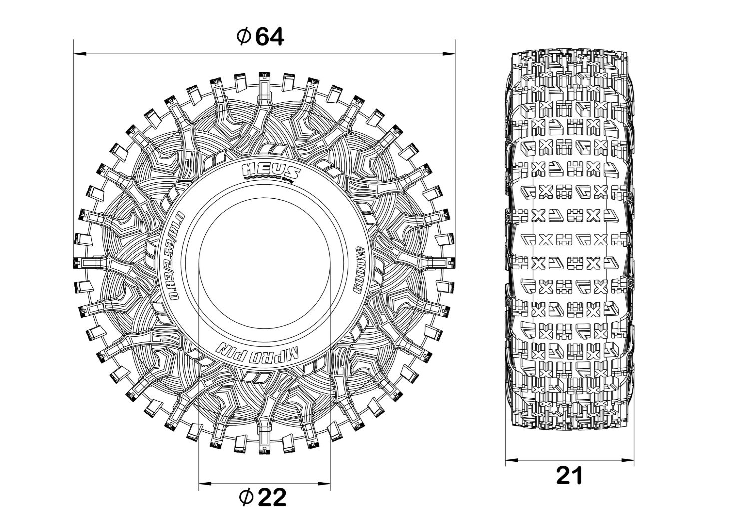 MEUS RACING MS6 MPRO 64x21mm Pin Tires product image (2)