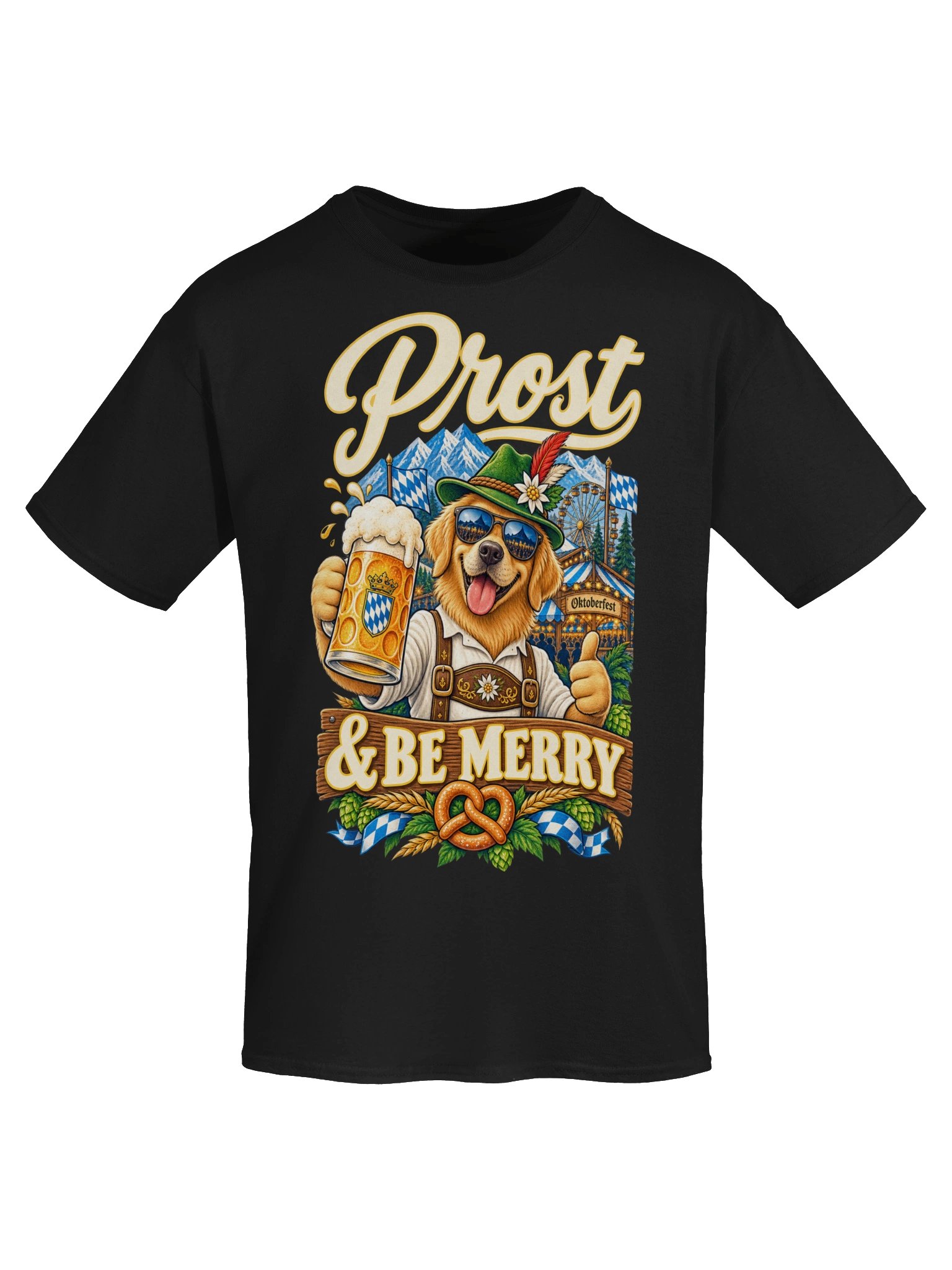 Prost & Be Merry Funny Oktoberfest Golden Retriever Vintage Tee product image (54)