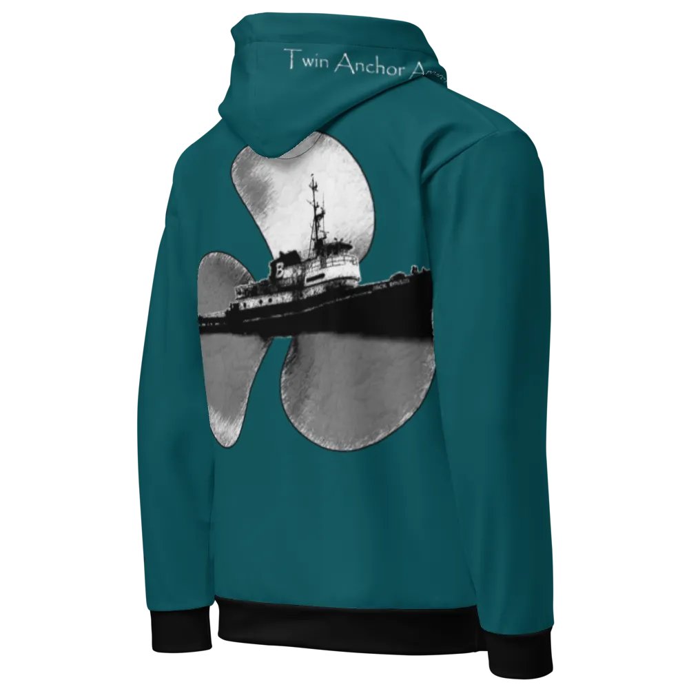3 Prop & Jack Brusco Tug (Teal) Three blade prop & Jack tug Hoodie product image (8)