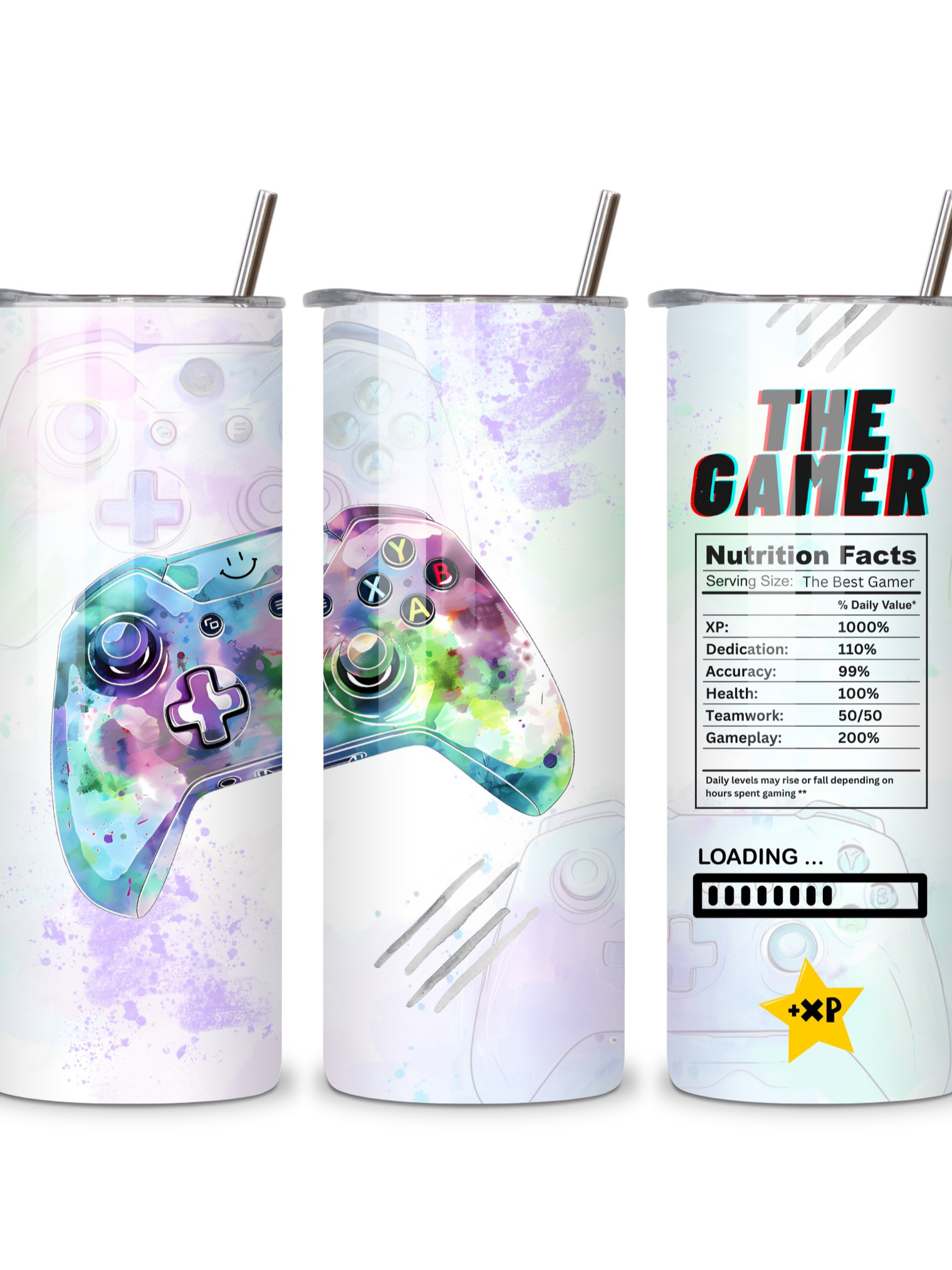 The Gamer 20oz Skinny Tumbler with Metal Straw – Fun Gaming Controller Design – Double-Walled Insulated Stainless Steel Tumbler for Hot & Cold Drinks, Gift for Gamers product image (4)