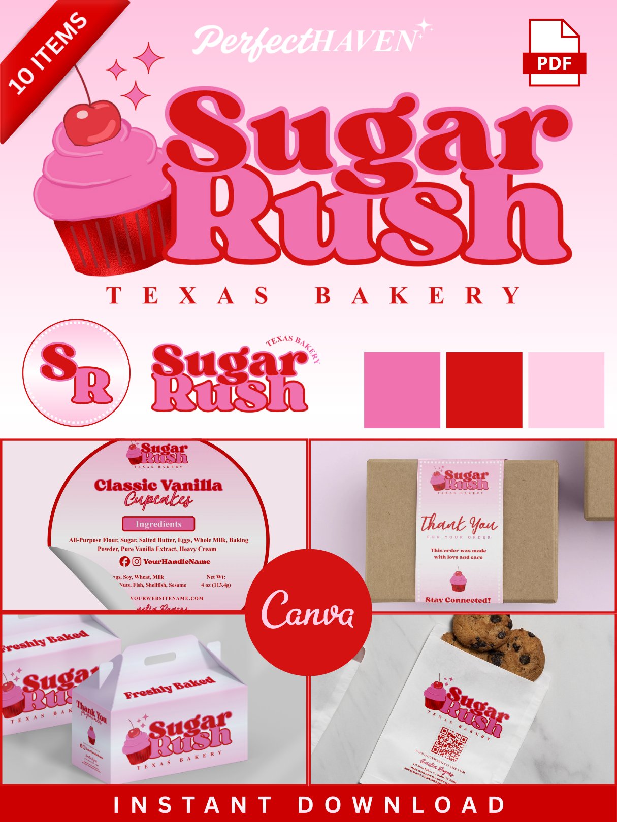 Sugar Rush Bakery Theme Branding Set - Easy Edit in Canva product image (1)