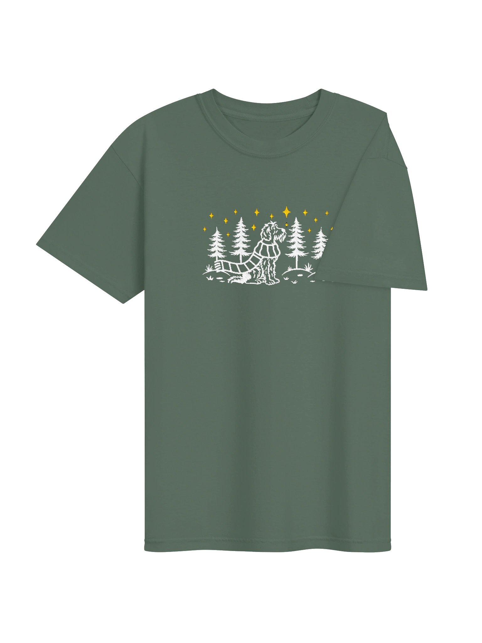Wirehaired Pointing Griffon Winter/Christmas Line Art Design Embroidered T-Shirt product image (22)