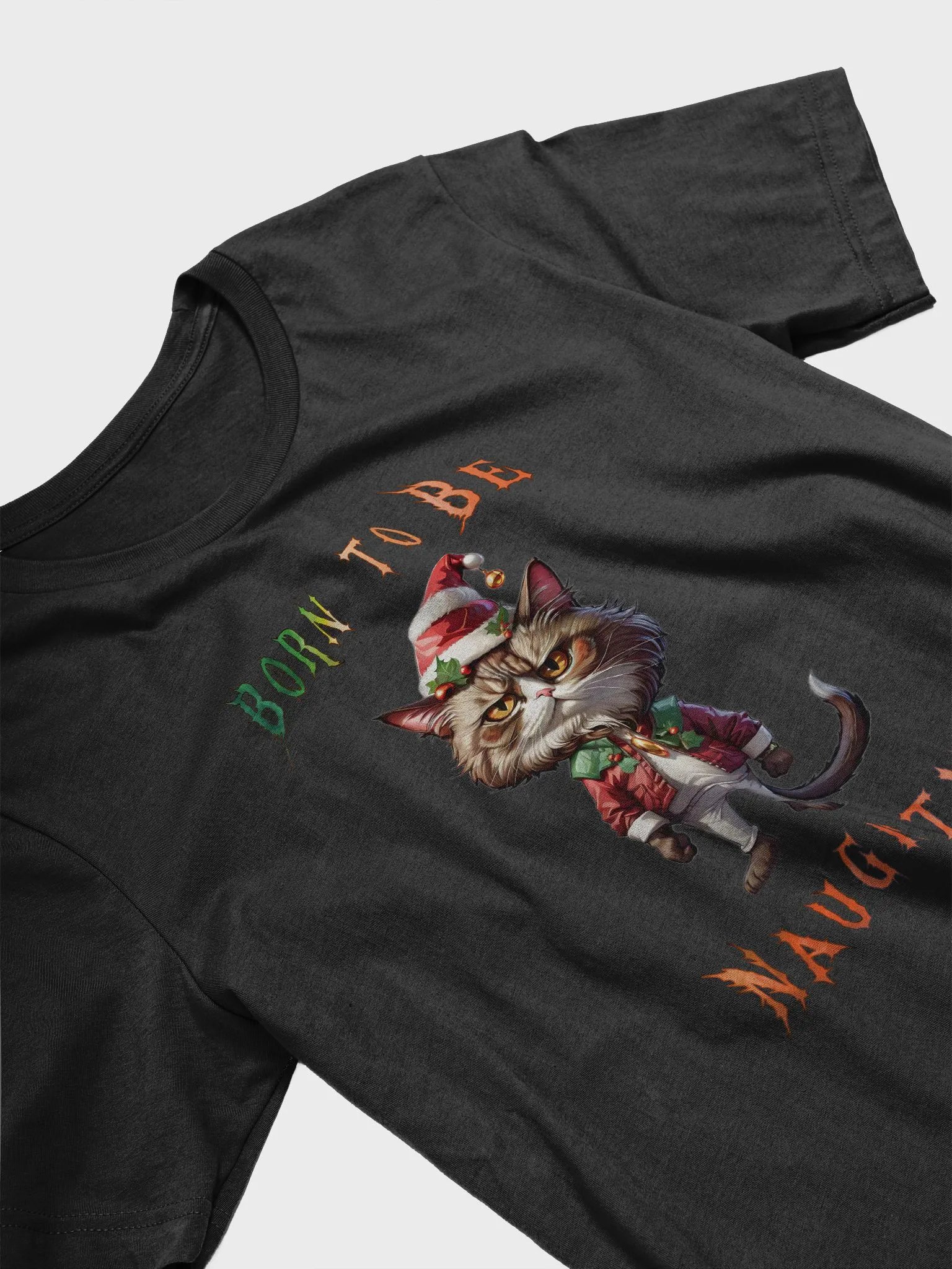 Born to be Naughty Christmas Cat Tee – Purrfectly Grumpy Festive Fun! product image (13)