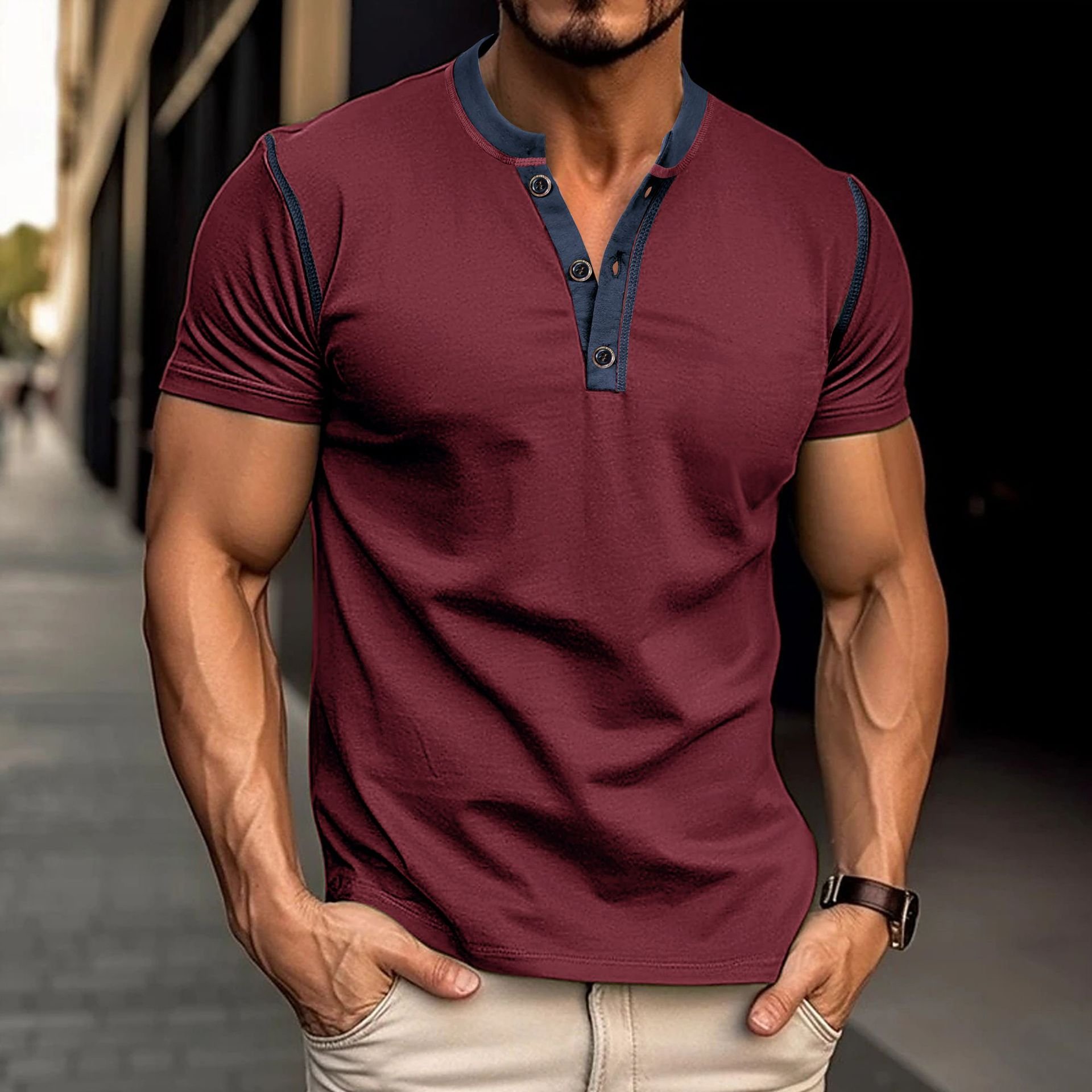 Men's Summer Button V-Neck Polo Shirt product image (6)