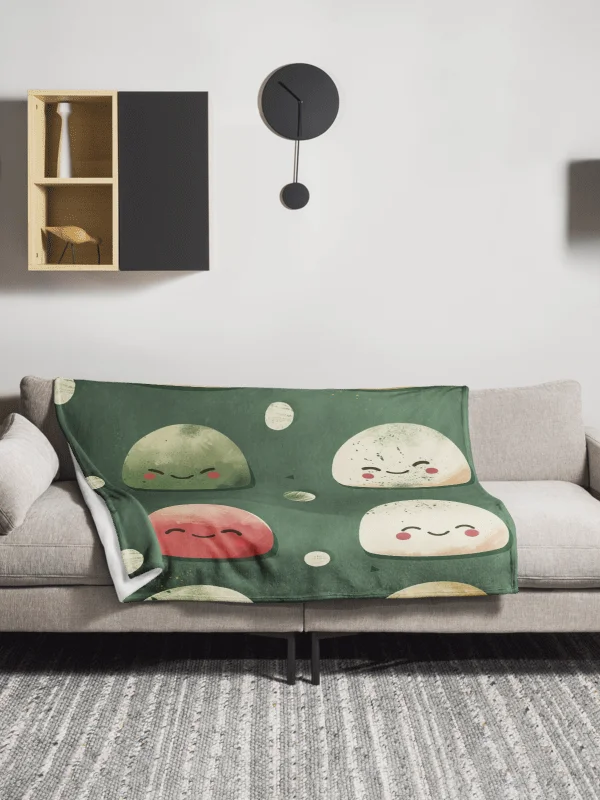 Cute Japanese Mochi Throw Blanket - Kawaii Green Dessert Fleece product image (14)