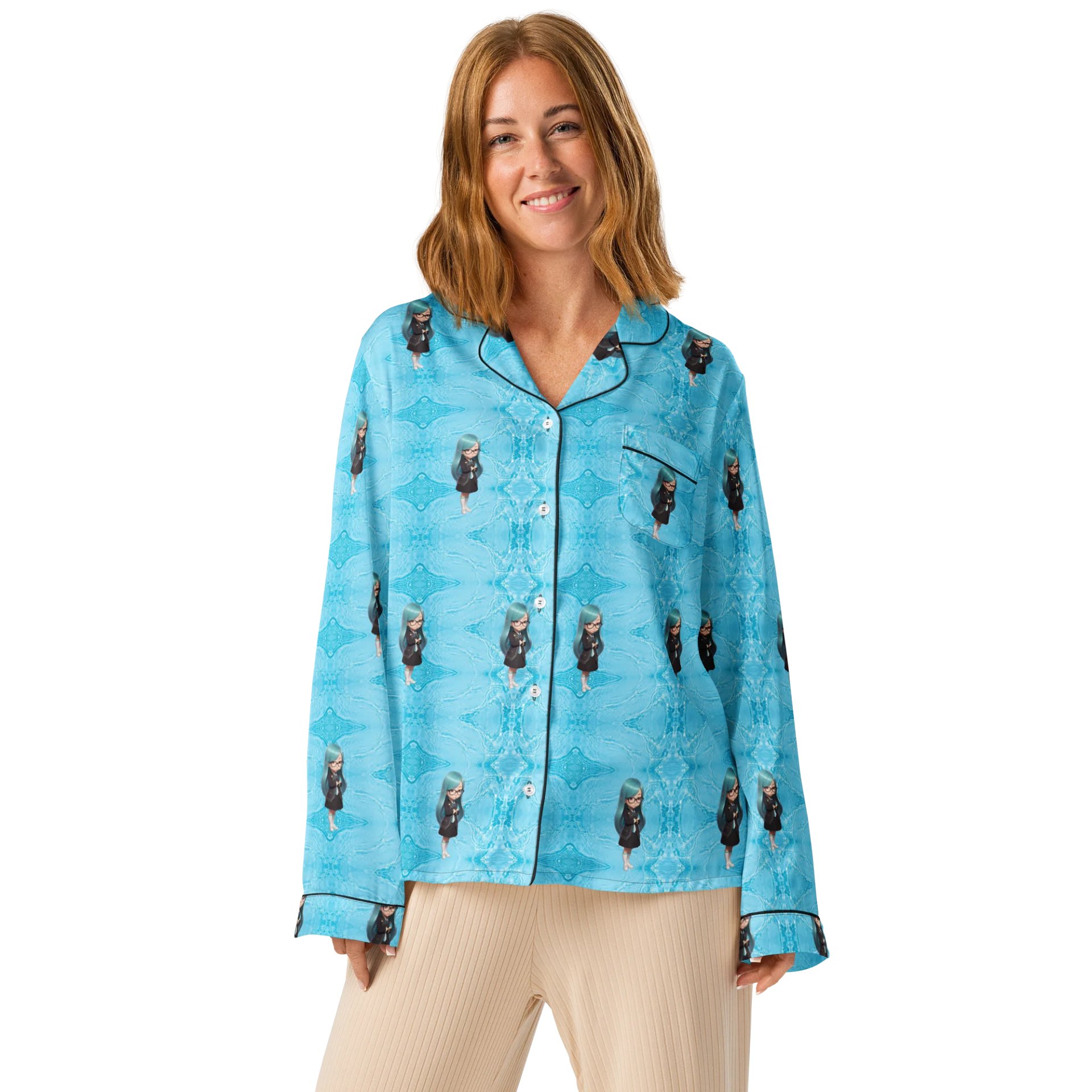 (Aqua CHIBI) K Women's Long Sleeve Pajama Top product image (1)