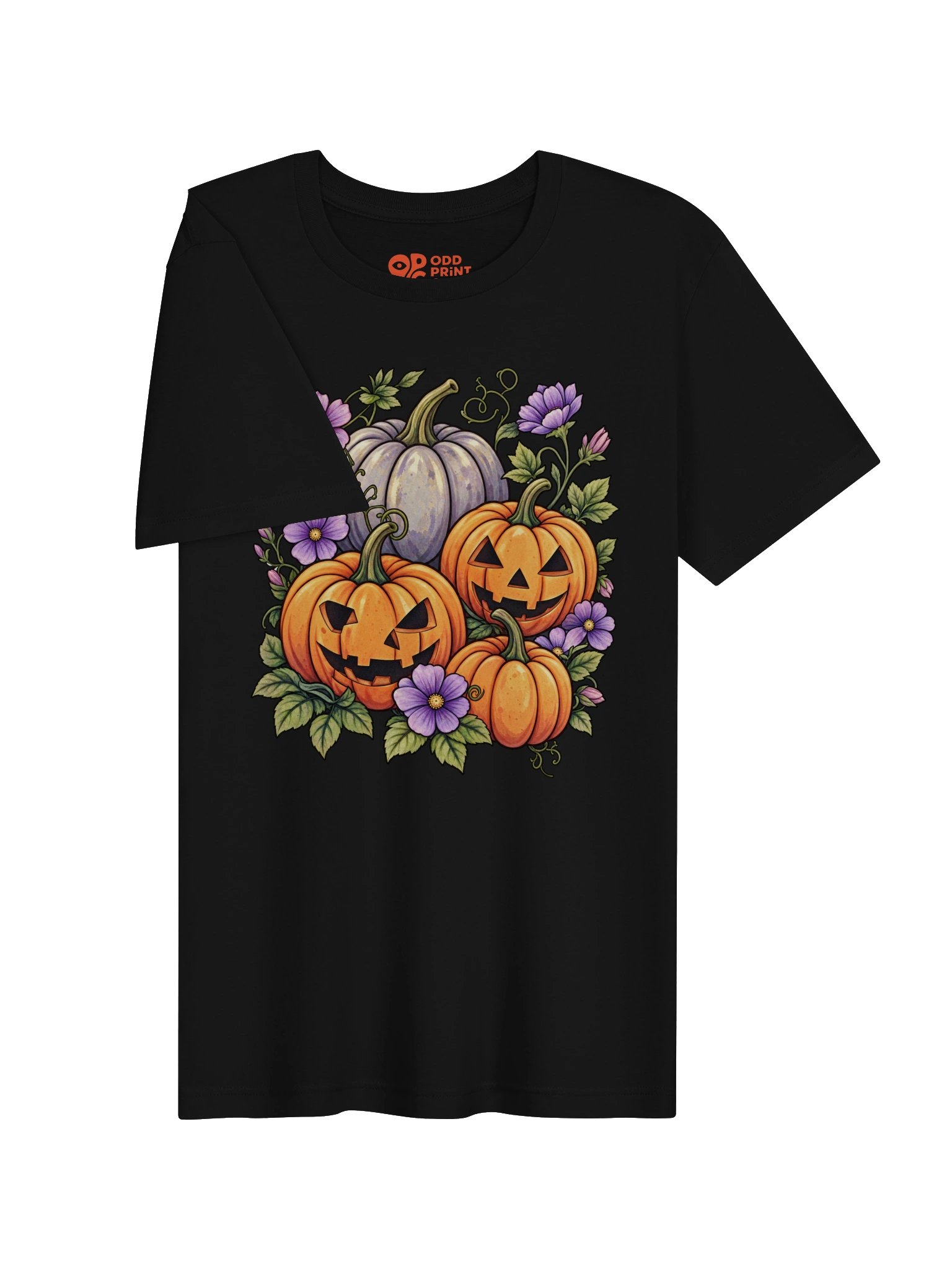 Floral Pumpkin Halloween T-Shirt – Purple Flowers & Pumpkins product image (7)