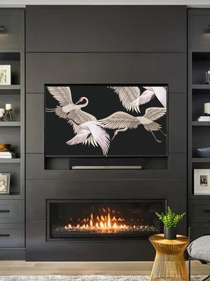 Samsung Frame TV Art Watercolor Japanese Flying Cranes Painting Screensaver Digital TV Background product image (1)