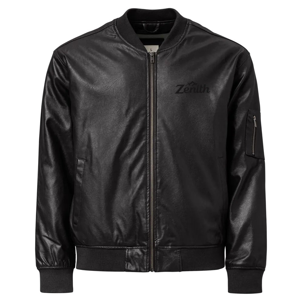 Zenith Unisex Faux Leather Bomber Jacket - Relaxed Fit, Heavyweight PU Leather, Sizes XS-3XL, Available in Black and Brown product image (3)