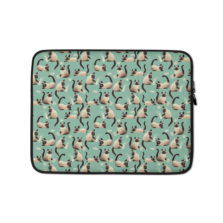 Bad Siamese Cats Knocking Stuff Over Patterned Laptop Sleeve, Mint product image (1)