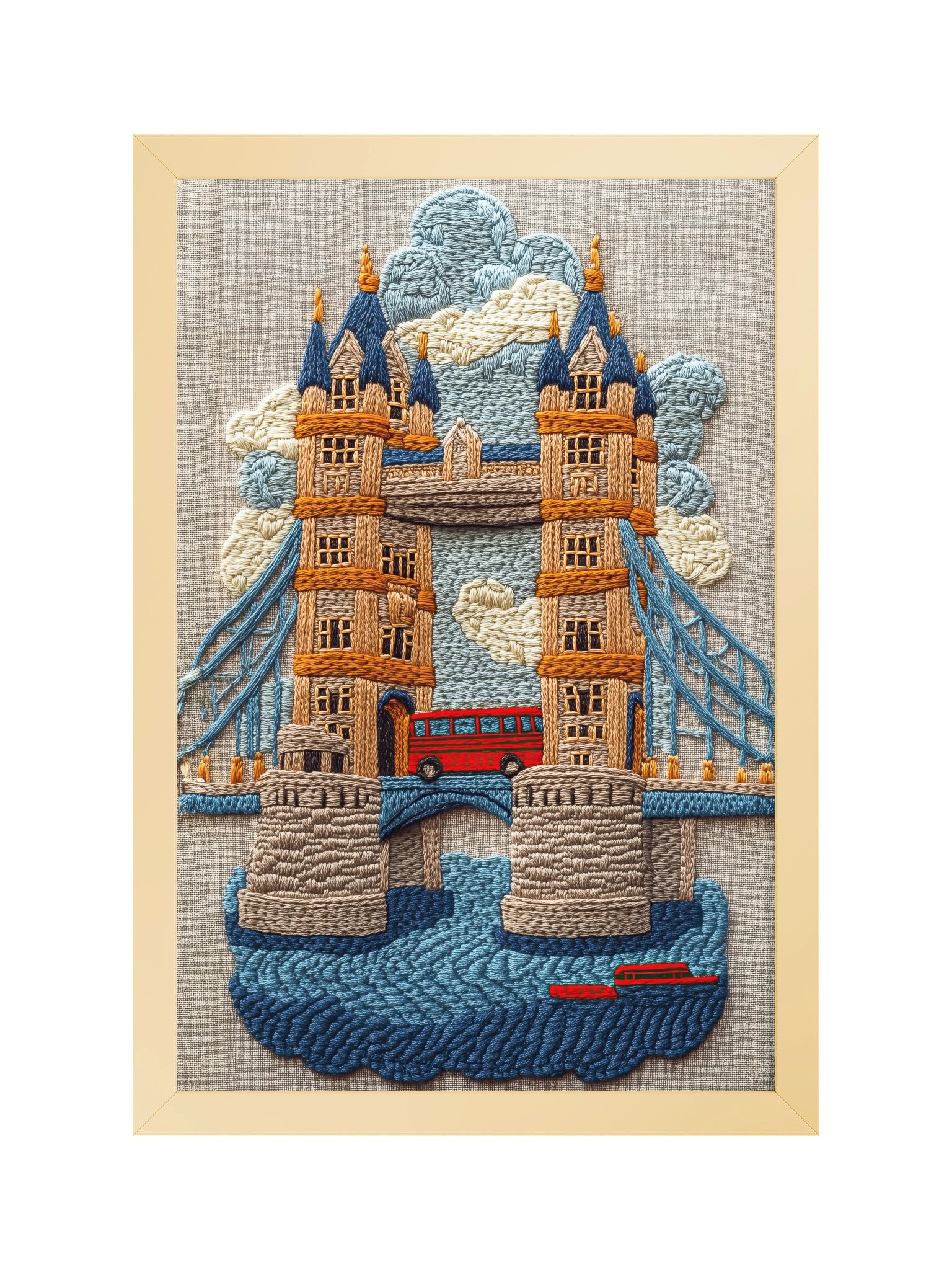 Across the Bridge in London | Embroidery-Style Wall Art — Framed Print product image (5)