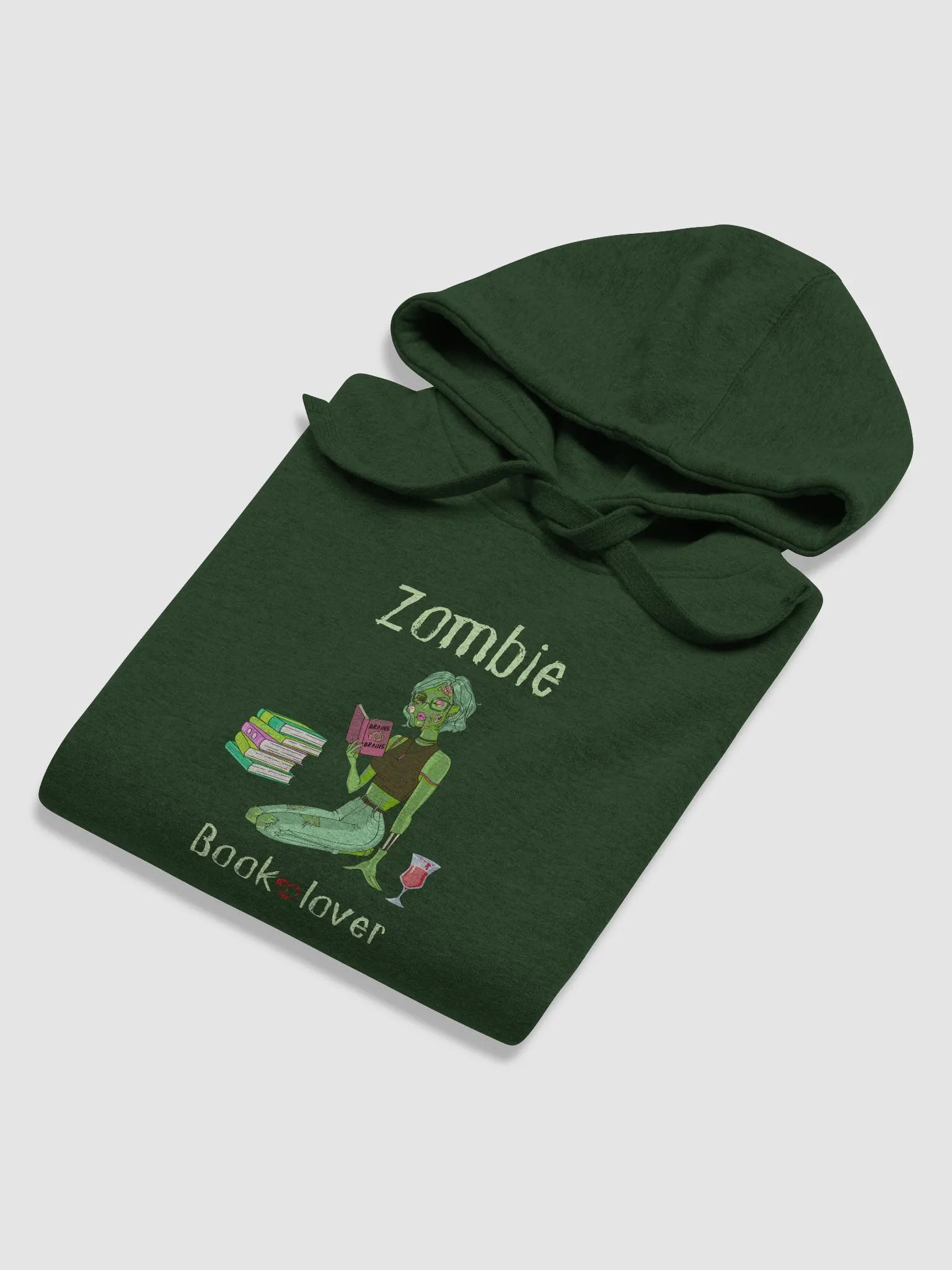 Zombie Book Lover Forest Green Unisex Hoodie product image (6)