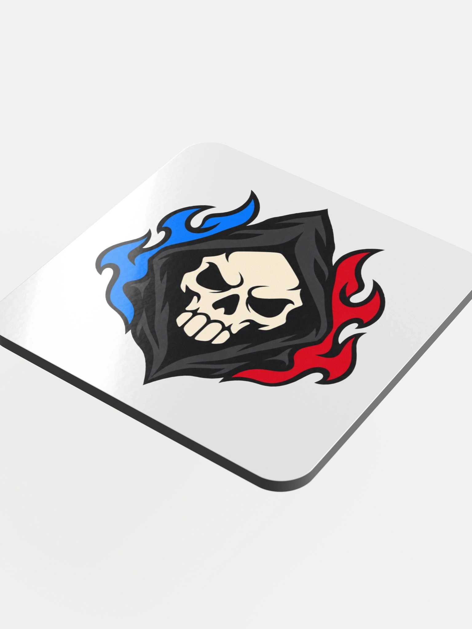 Hooded Skull - Red & Blue Flame Coaster (White) product image (4)