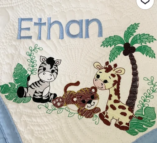 Three Animals Safari Baby Quilted Heirloom Blanket product image (1)