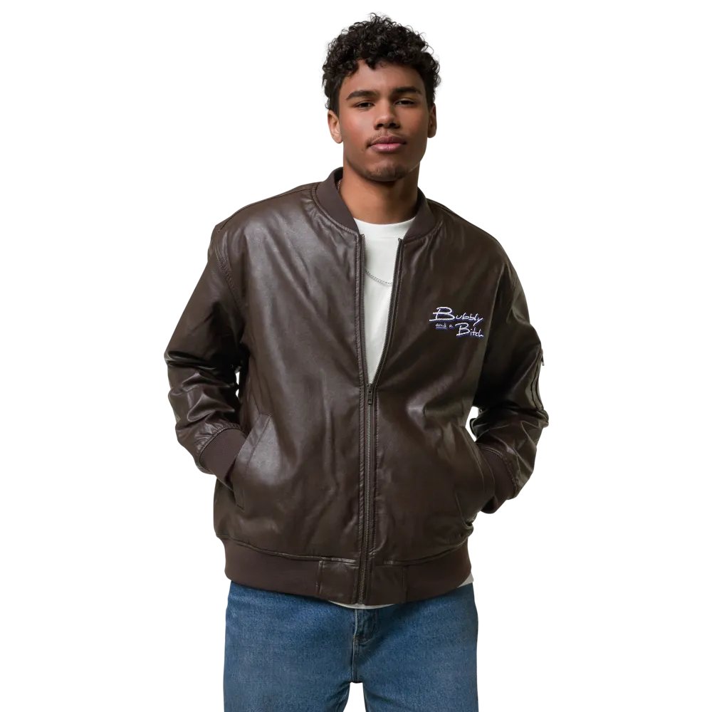 Bubbly and a B (navy shadow design) faux leather bomber jacket product image (3)