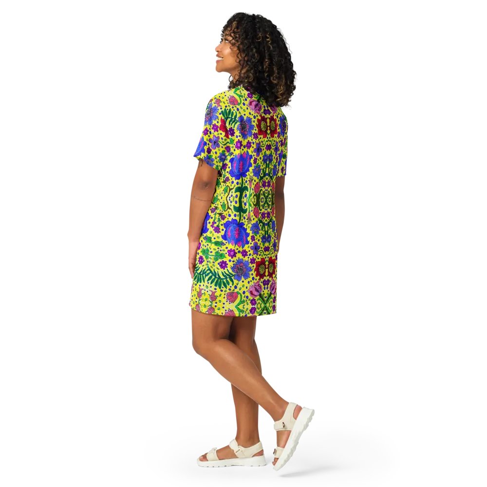 Abstract Vibrant Flower Garden Ladies T Shirt Dress product image (11)