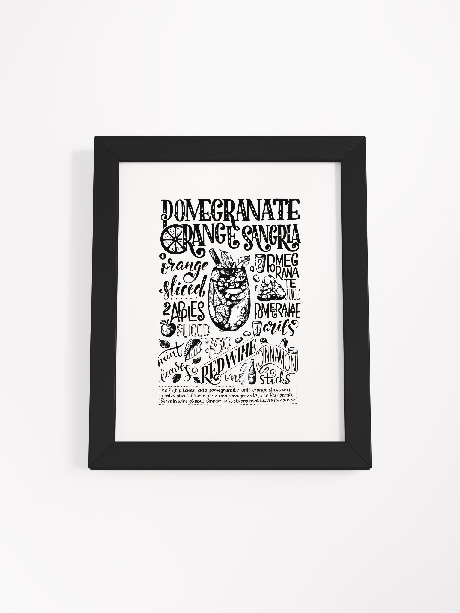 Framed Pomegranate Orange Sangria Recipe Print | Hand-Lettered Art Frame product image (1)