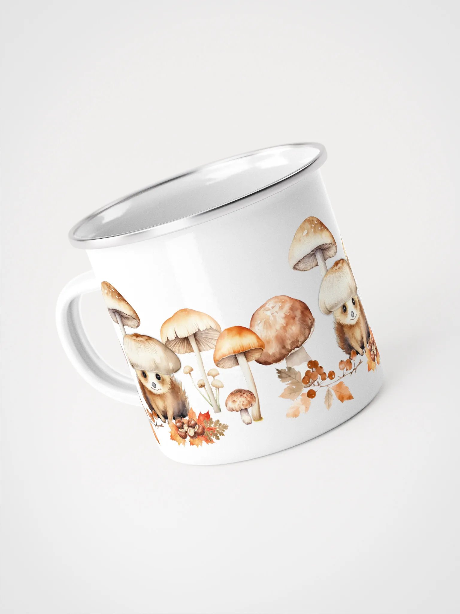 Whimsical Woodland Enamel Mug - Igelfreunde Tasse mit herbstlichem Motiv product image (5)