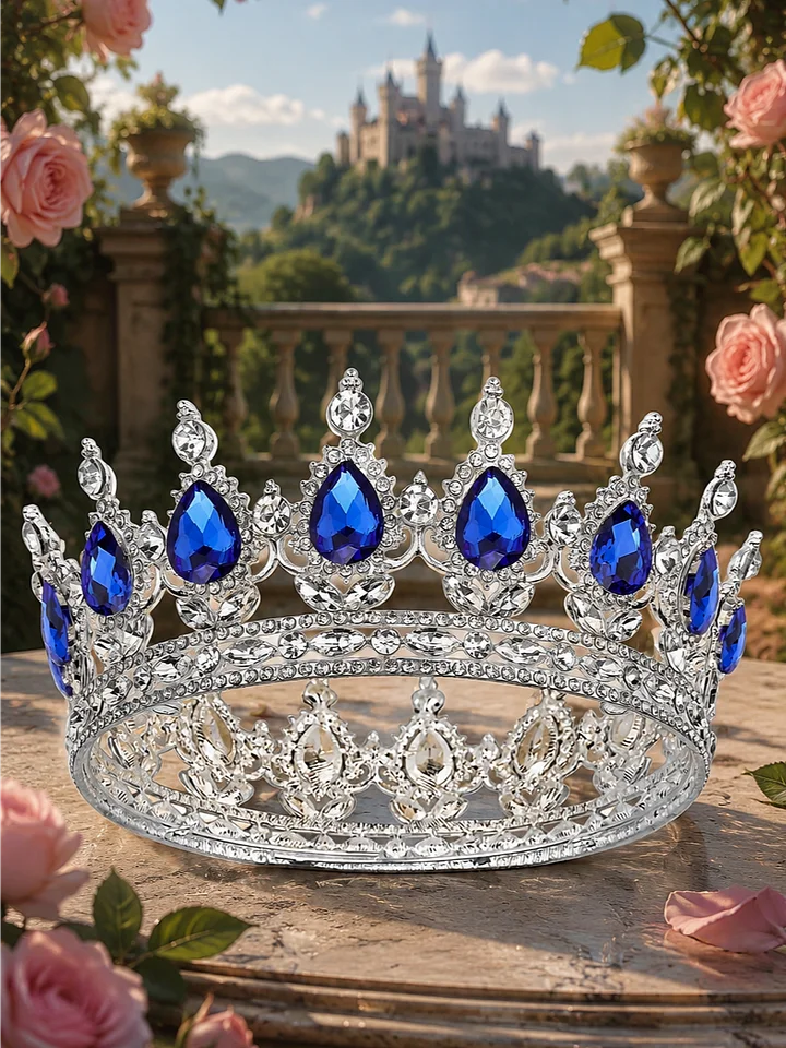 The Armored Kingdom Sapphire Blue Queens Crown (Silver)-Elegant-Beauty-Statement Piece-Royal product image (1)