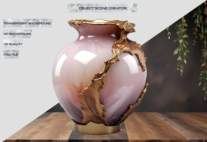 Golden Embrace – Romantic Glass Vase PNG product image (2)