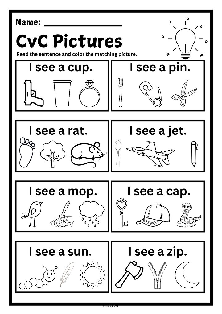 CVC Pictures Activity Worksheet – Phonics and Reading Practice product image (1)