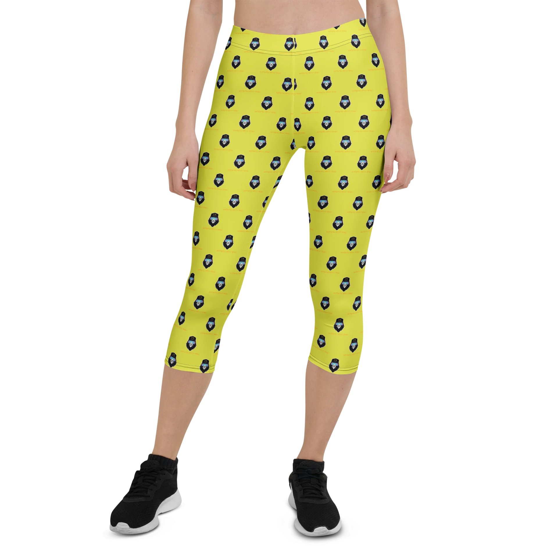 Synthsquatch Fitness Bigfoot Monogram Logo All-Over Print Capri Leggings (Neon Yellow) product image (1)