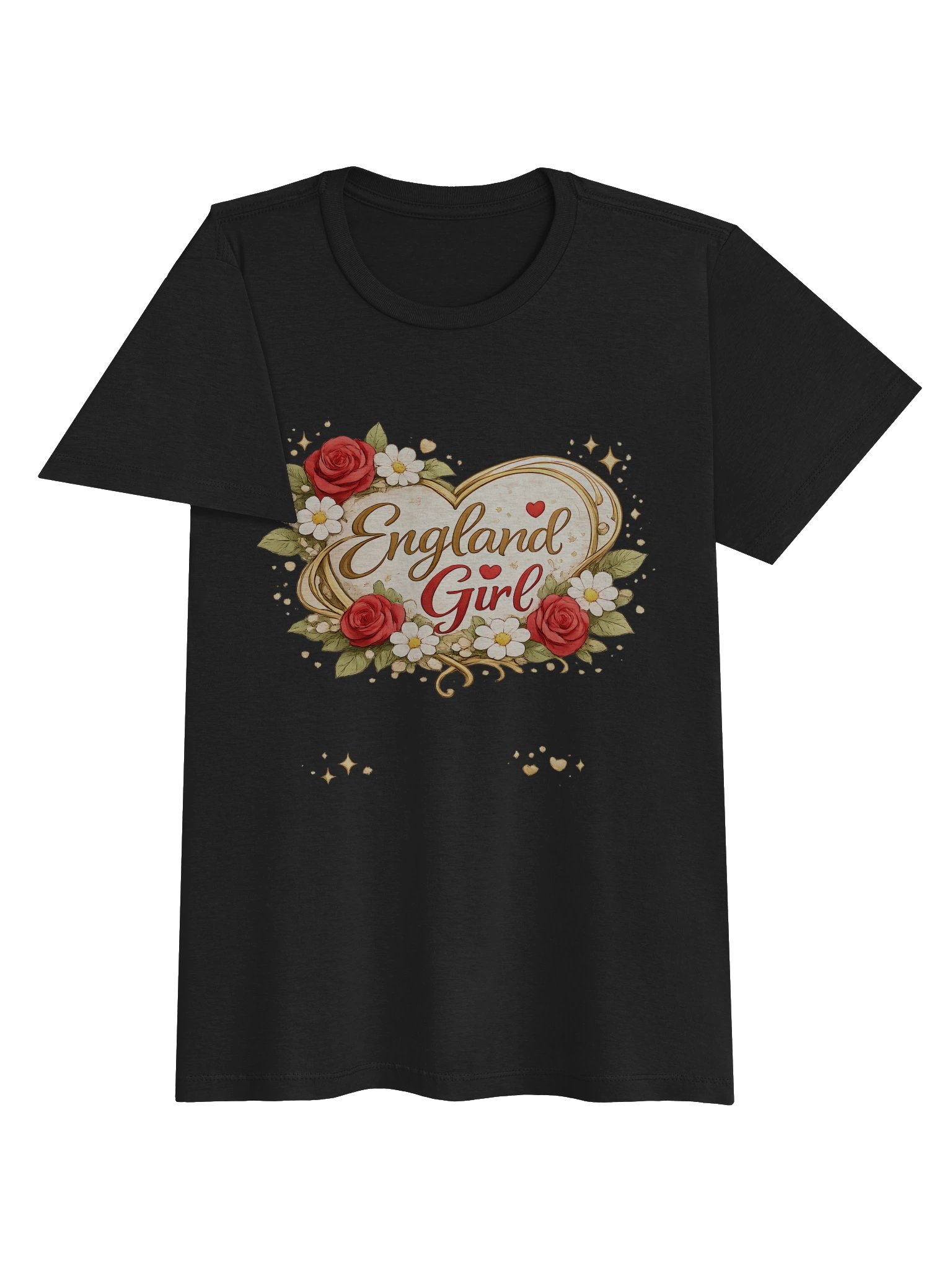 England Girl Women’s Heritage T-Shirt | Elegant Floral Heart & Gold Script Graphic Tee – 2026 Edition product image (4)