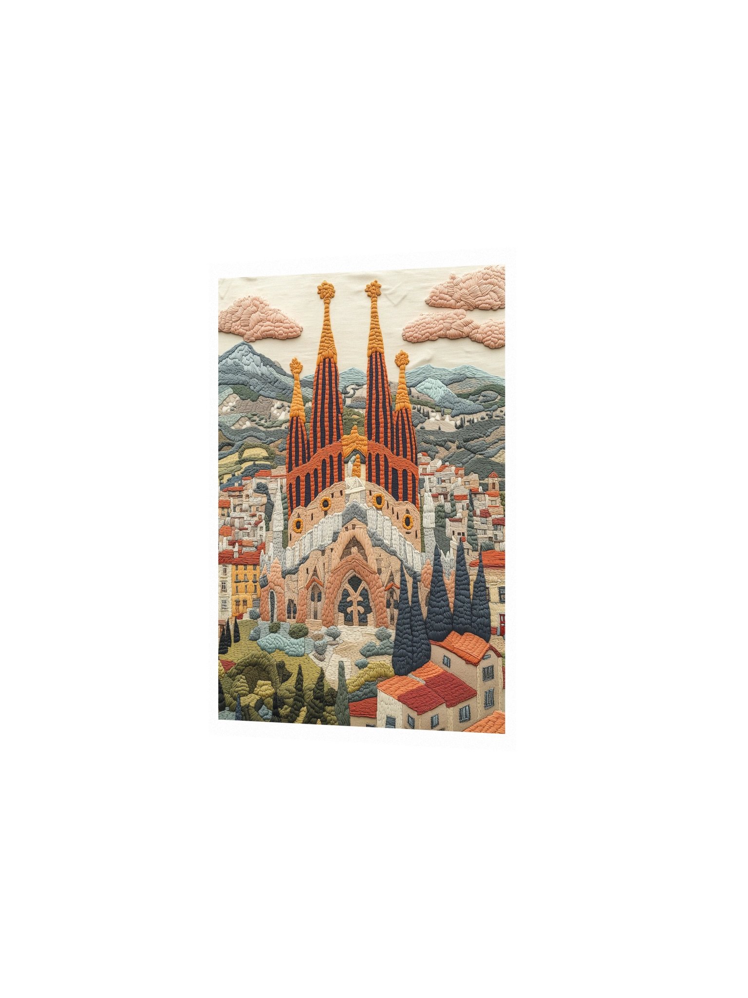 Barcelona in Memory | Embroidery-Style Wall Art — Unframed Print product image (2)