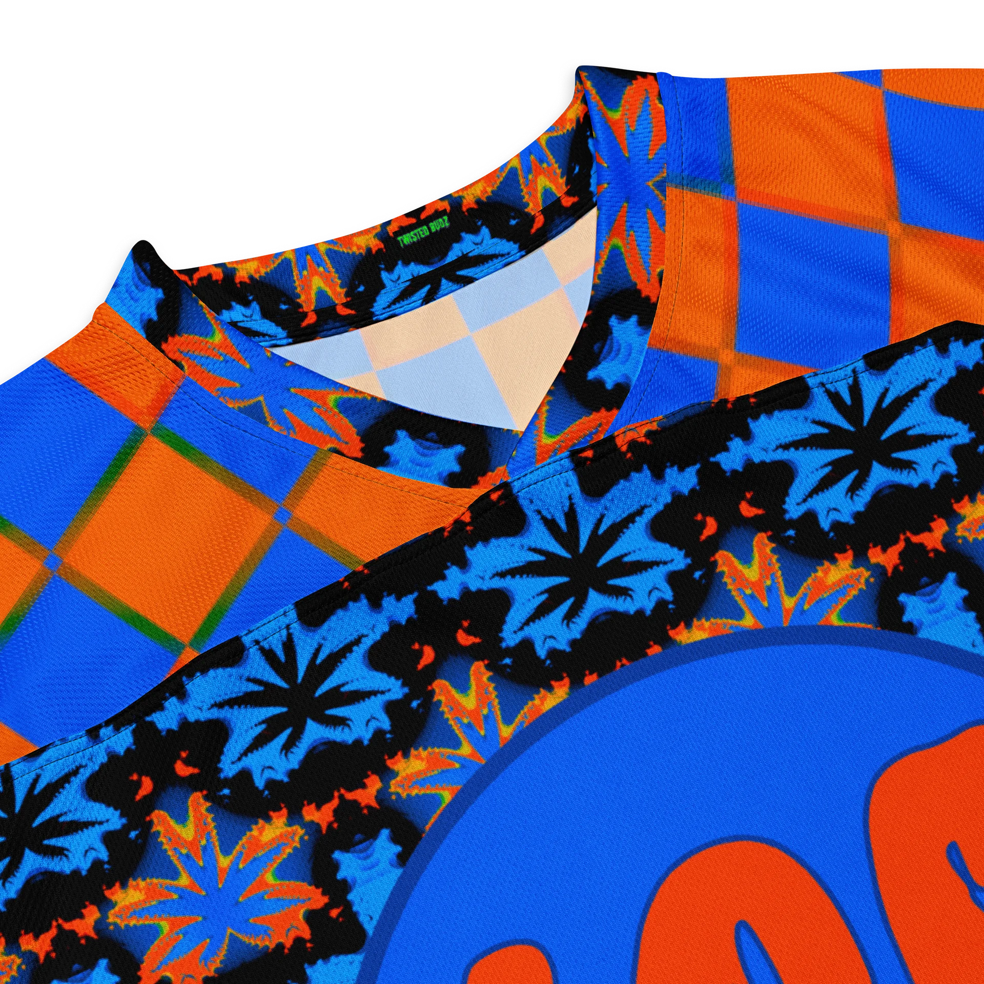 Stoner Circus Rave 420 Hockey Jersey, Stripe Checkers Cannabis Clowncore Clothing, Pot Leaf Twisted EDM Top, Weird Weed Music Festival Shirt product image (2)