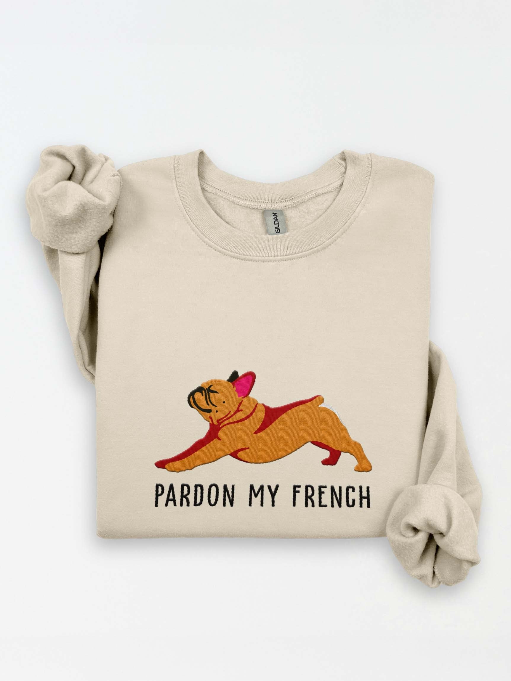 Pardon My French Sweatshirt (Embroidered) of a French Bulldog (Tan/Fawn) product image (1)