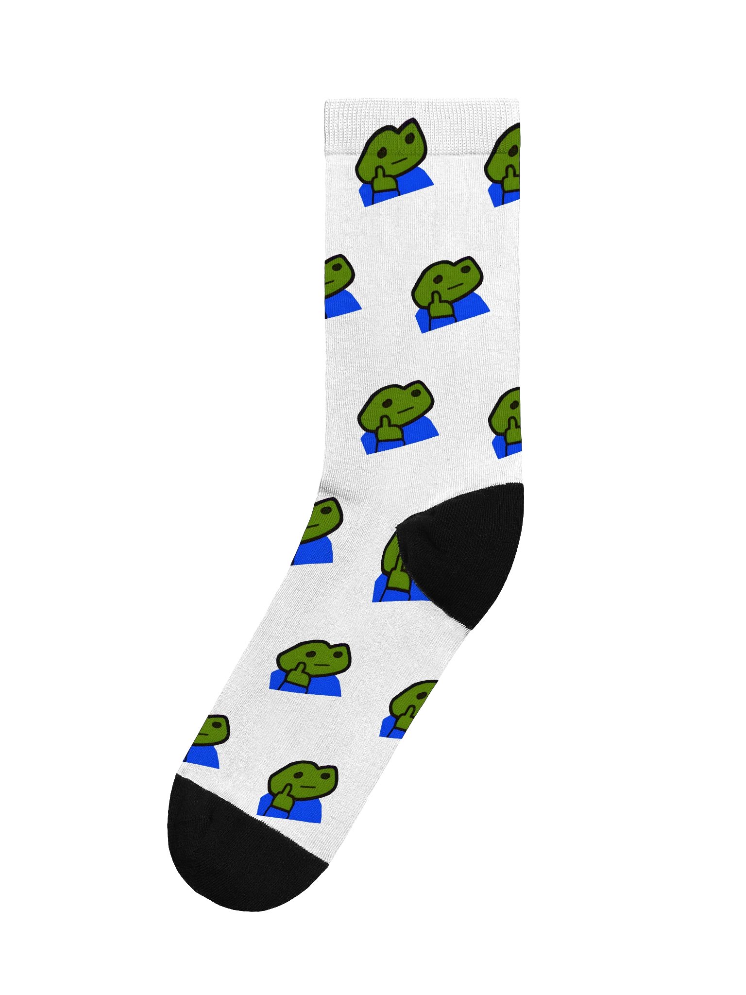 Premium Sustainable Crew Socks — Green Mascot & Blue Geo Tiles product image (1)