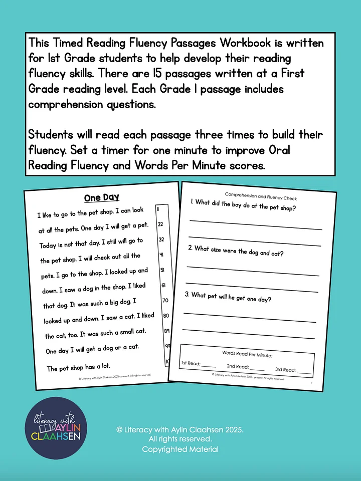 Timed Reading Fluency Passages for 1st Grade product image (2)