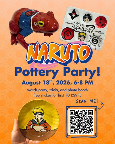 The Naruto Pottery Party is officially happening Tuesday, August 18th, from 6-8 PM at Color Me Mine Plano!! First 10 RSVPs ge...