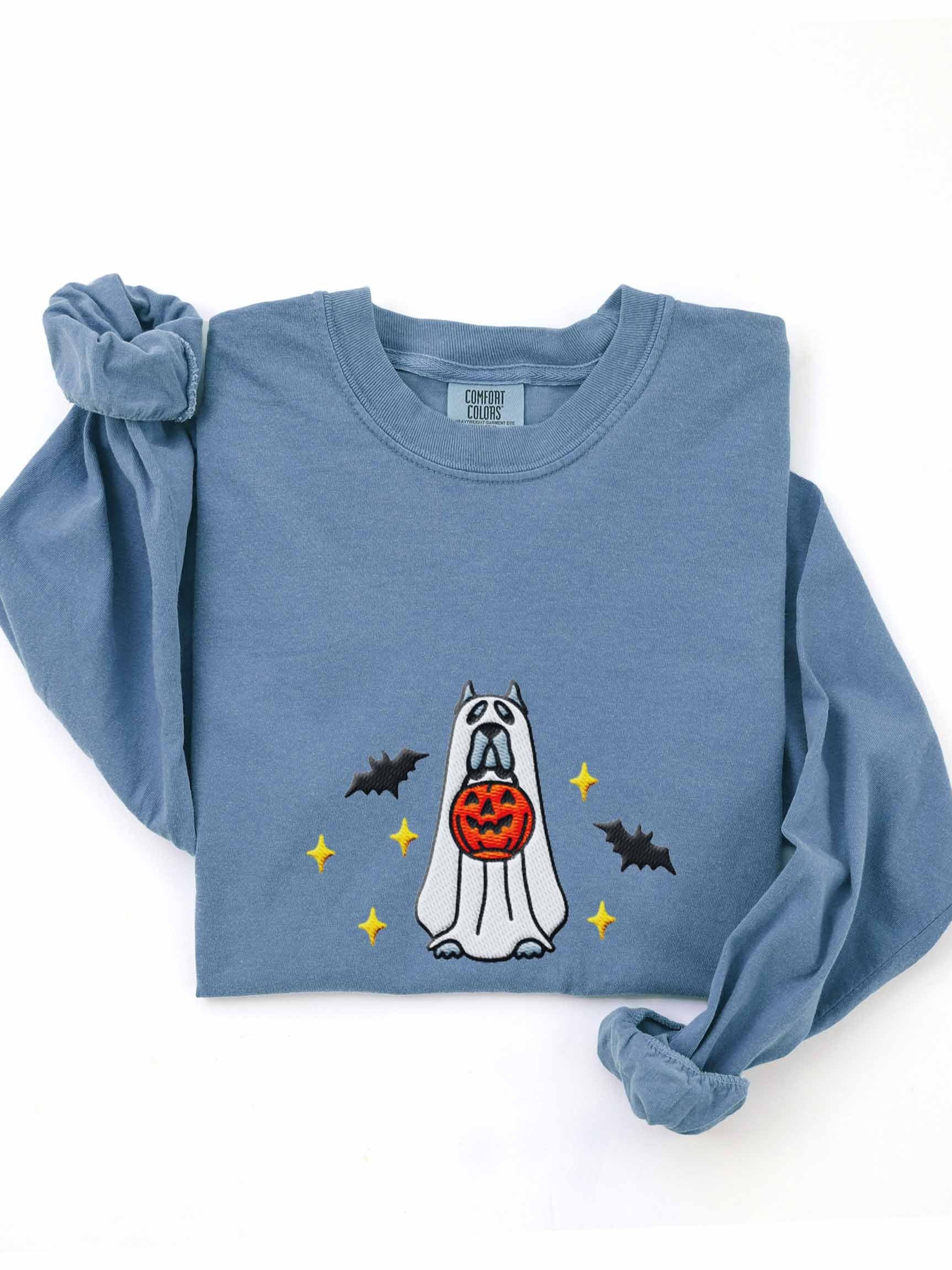 Halloween Cane Corso(Blue, Cropped Ears) Embroidered Long-Sleeve T-Shirt product image (1)