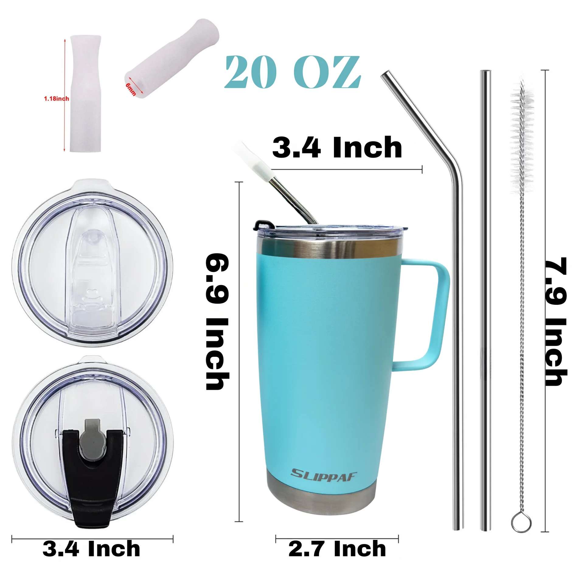 2 pack Tumbler 20 + 30 Oz With Handle, Lid and Straw (Blue) product image (5)