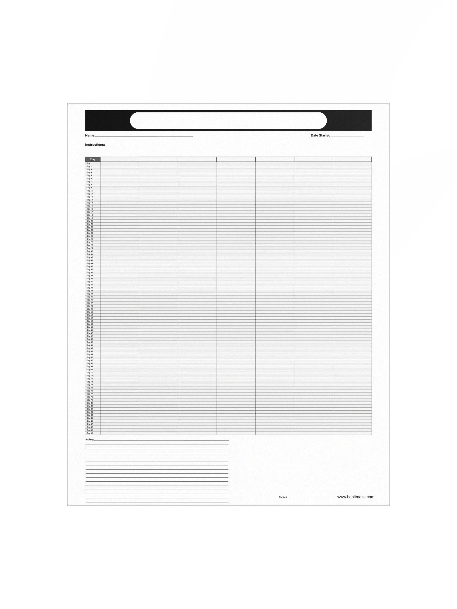 90 Day Blank Planner With 7 Columns and Notes product image (2)